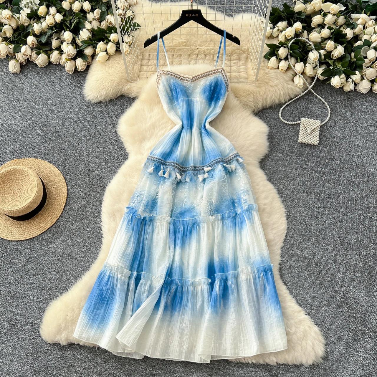 blue and white ombre maxi dress Blue Ombre Maxi Dress - Twist-Front Dress - Halter Maxi Dress