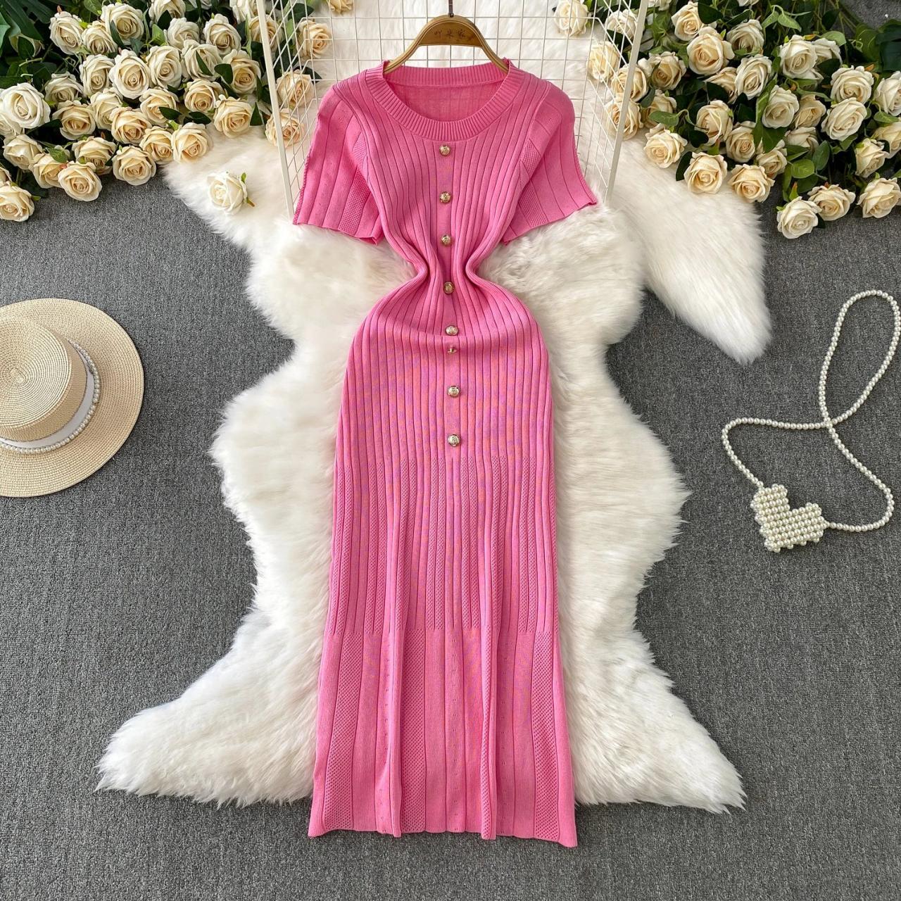strapless open back dress Orange and Pink Striped Knit Dress main image 0