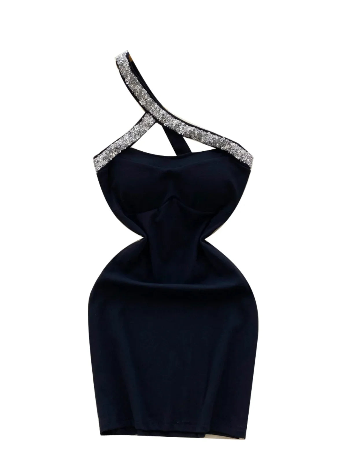 black cross neck bodycon dress VENUS Cross-Neck Bandage Dress | Jet Black main image 1